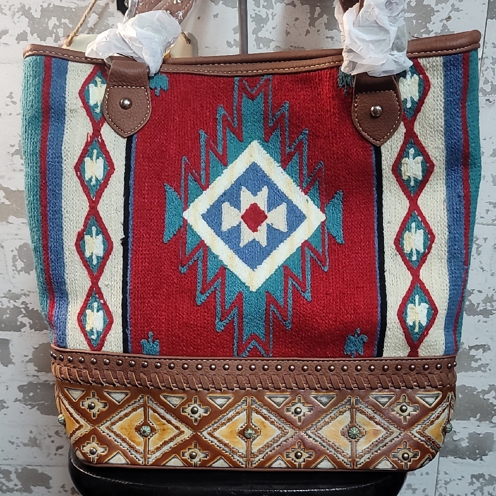 Montana West Red and Blue Southwestern Tote